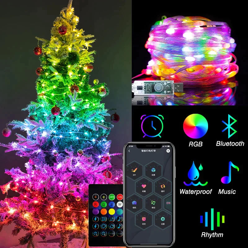 🎄🎄🌟Christmas Tree RGB Lights Smart Bluetooth Control